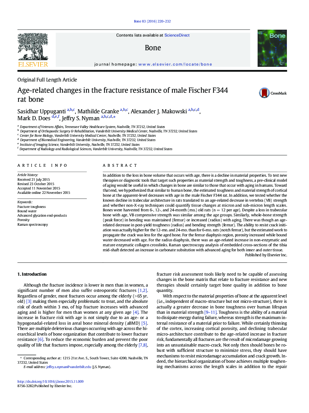 Age-related changes in the fracture resistance of male Fischer F344 rat bone