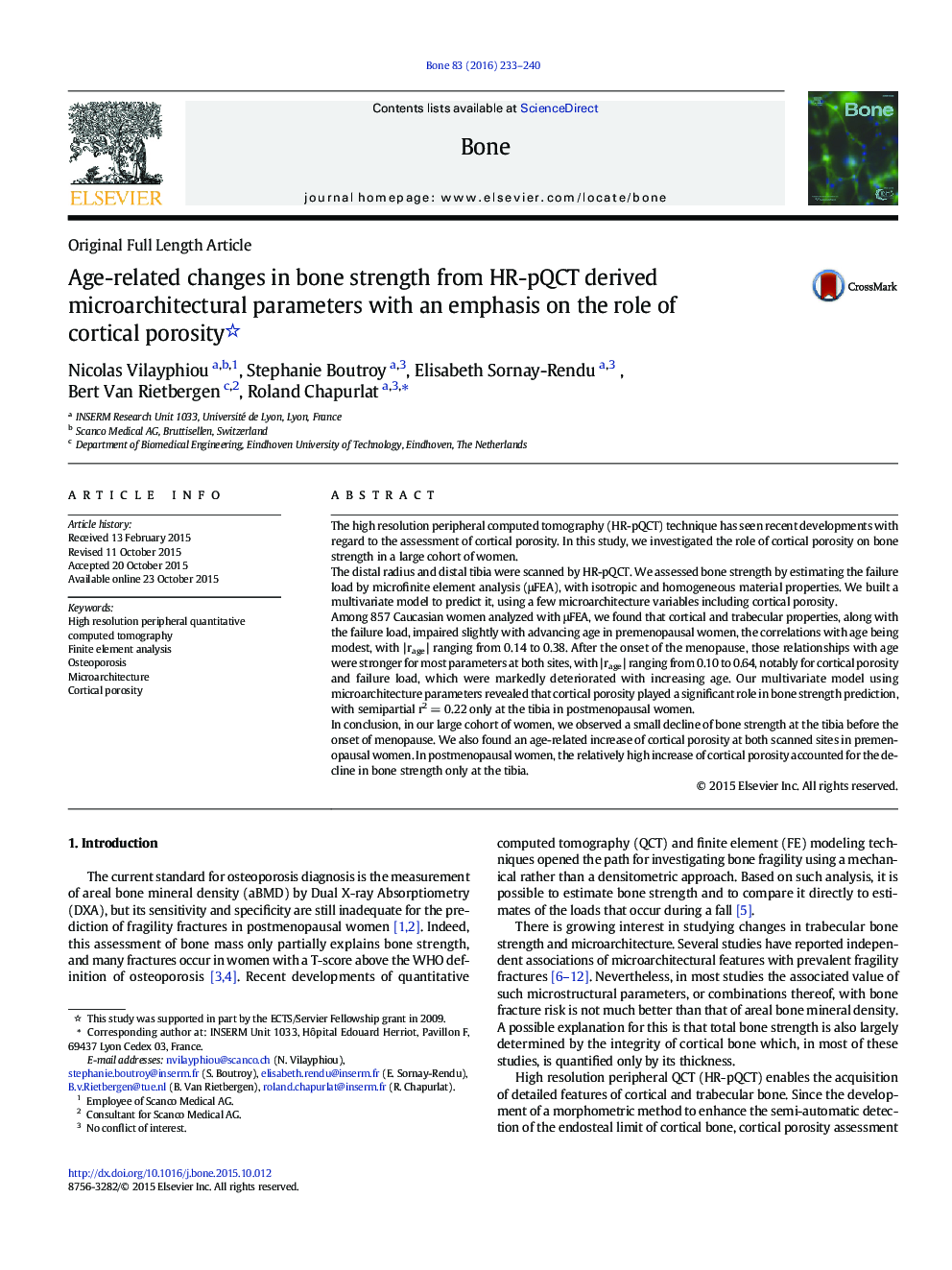عکس صفحه اول مقاله: Age-related changes in bone strength from HR-pQCT derived microarchitectural parameters with an emphasis on the role of cortical porosity Age-related changes in bone strength from HR-pQCT derived microarchitectural parameters with an emphasis on the role of cortical porosity