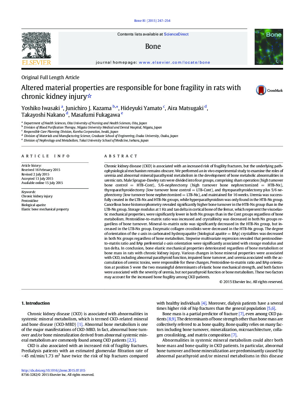 Altered material properties are responsible for bone fragility in rats with chronic kidney injury