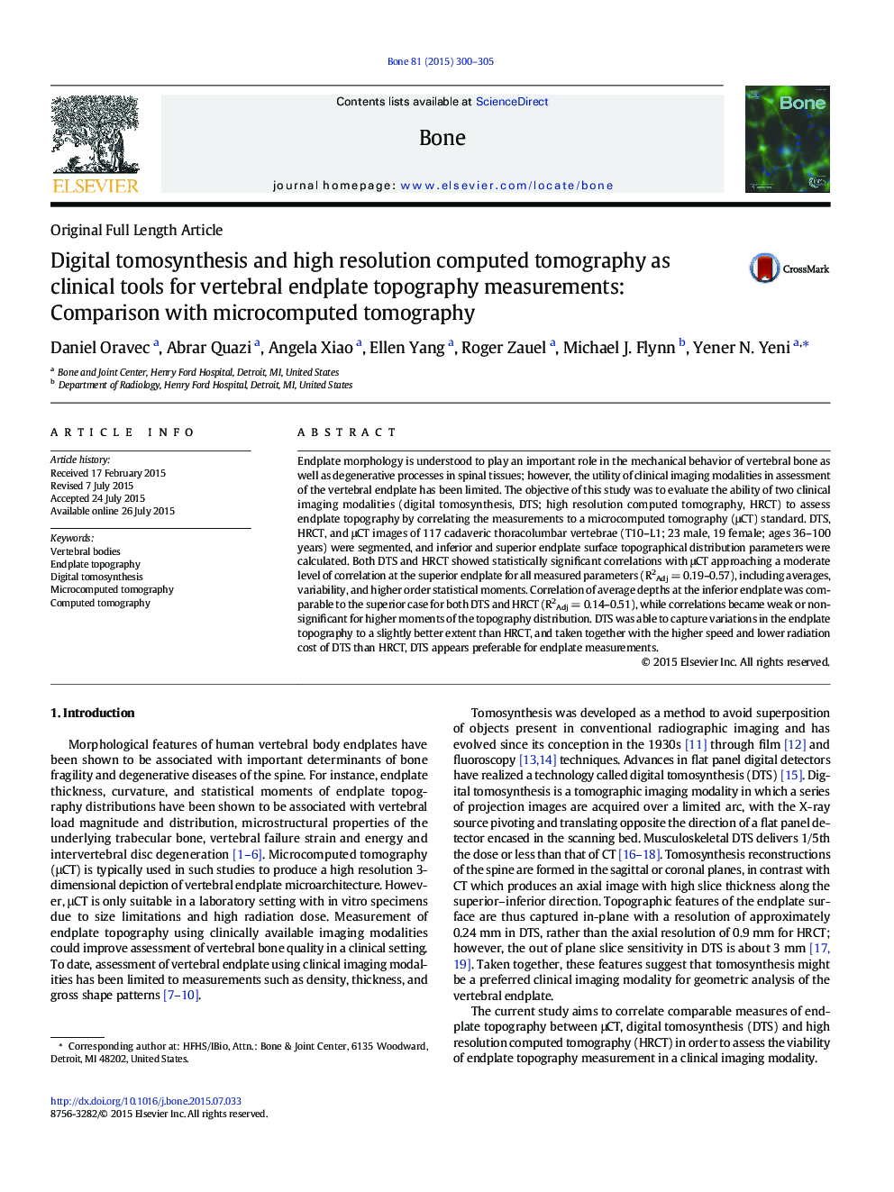 Digital tomosynthesis and high resolution computed tomography as clinical tools for vertebral endplate topography measurements: Comparison with microcomputed tomography