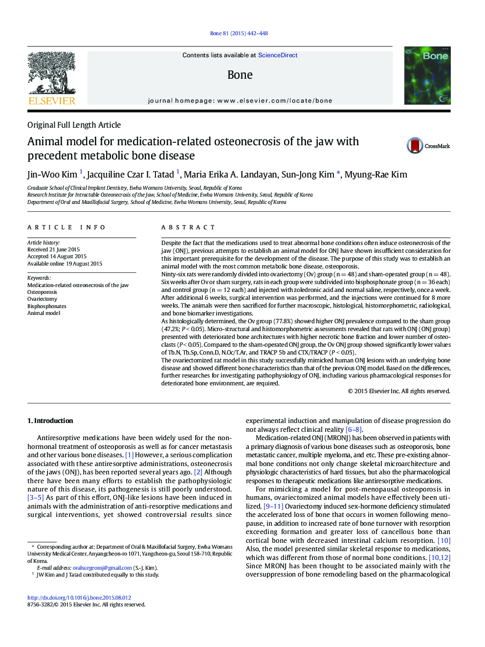 Original Full Length ArticleAnimal model for medication-related osteonecrosis of the jaw with precedent metabolic bone disease