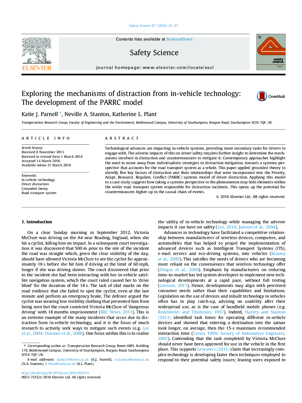 Exploring the mechanisms of distraction from in-vehicle technology: The development of the PARRC model