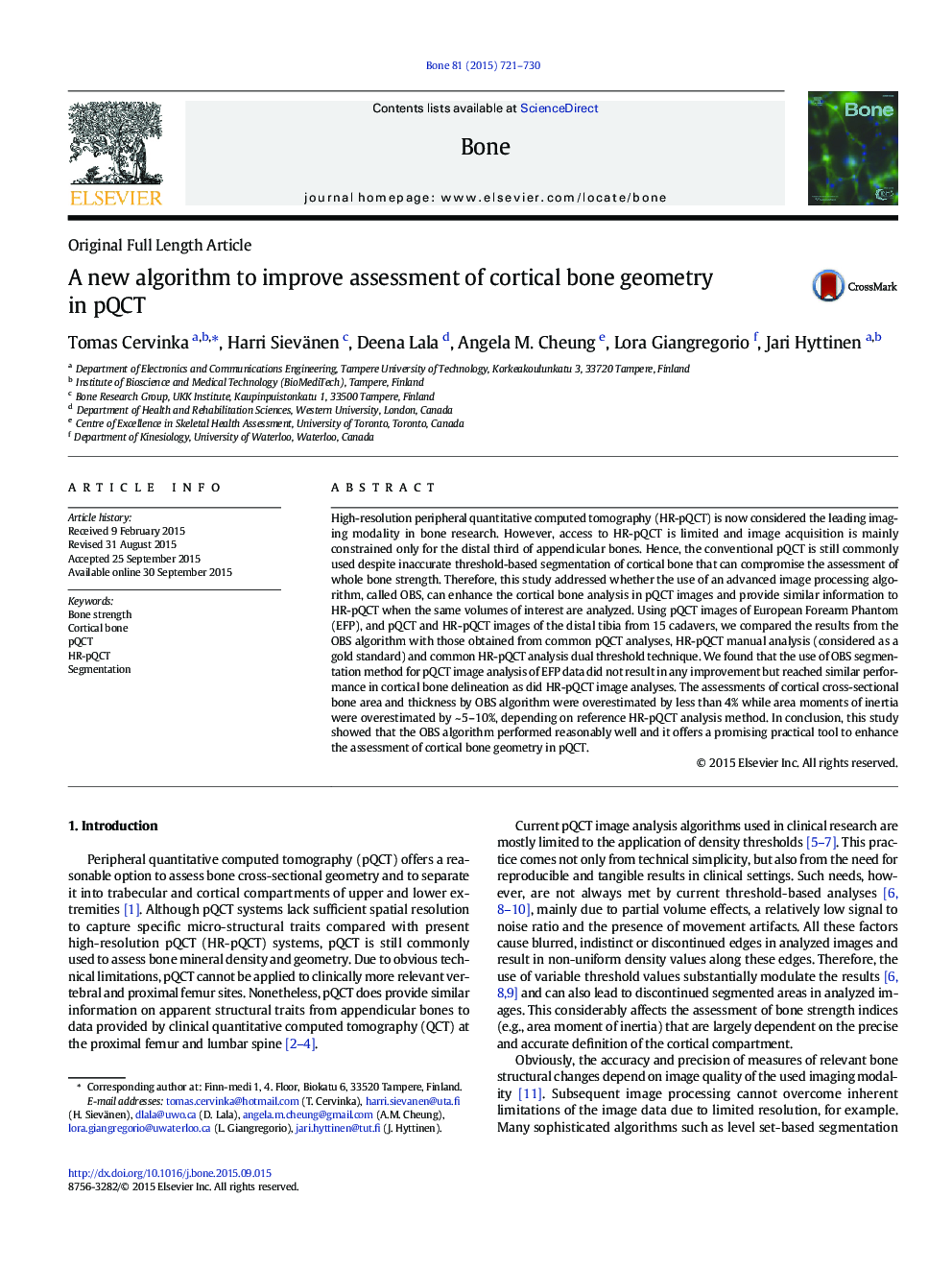 A new algorithm to improve assessment of cortical bone geometry in pQCT