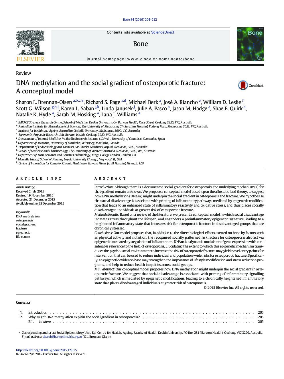 ReviewDNA methylation and the social gradient of osteoporotic fracture: A conceptual model