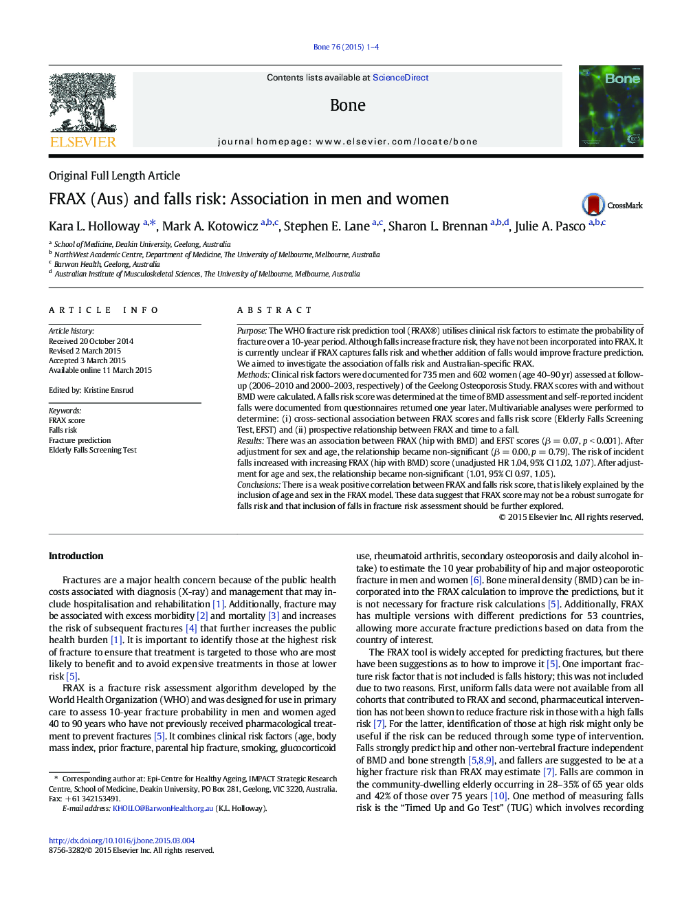 FRAX (Aus) and falls risk: Association in men and women