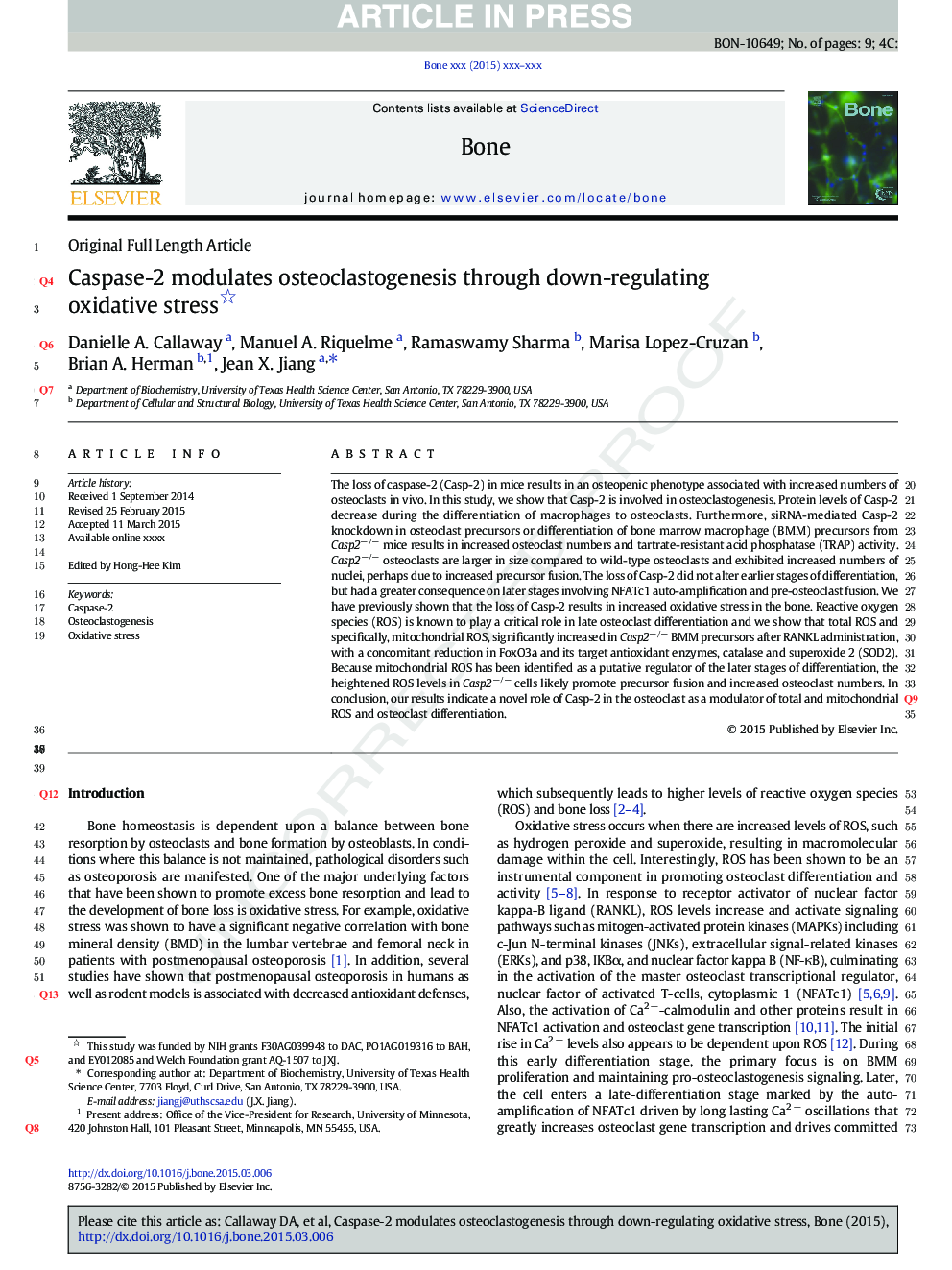 Caspase-2 modulates osteoclastogenesis through down-regulating oxidative stress