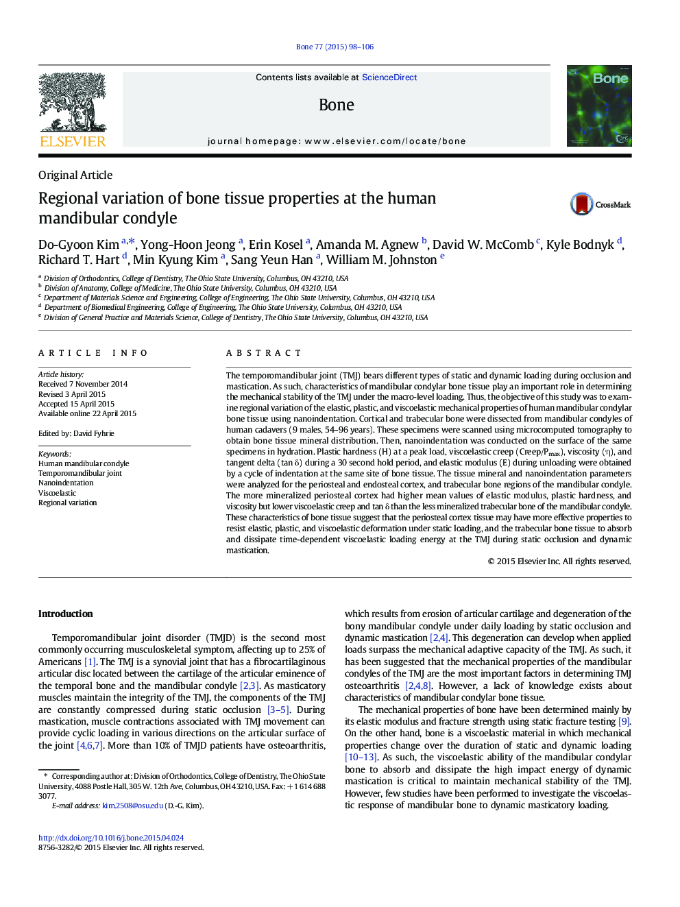 Regional variation of bone tissue properties at the human mandibular condyle