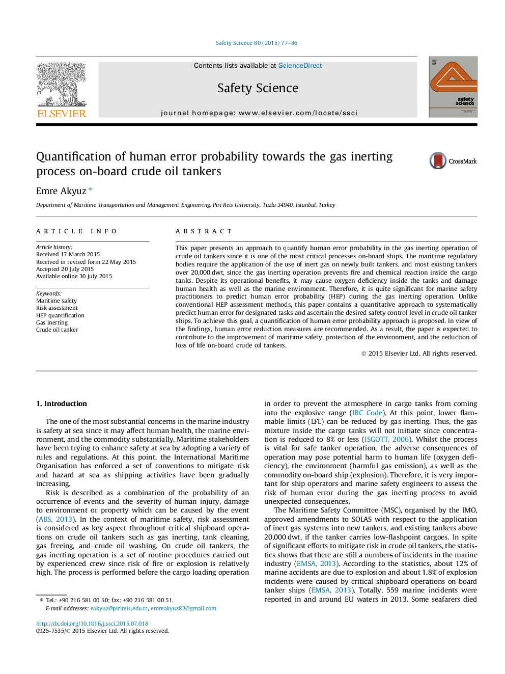 Quantification of human error probability towards the gas inerting process on-board crude oil tankers