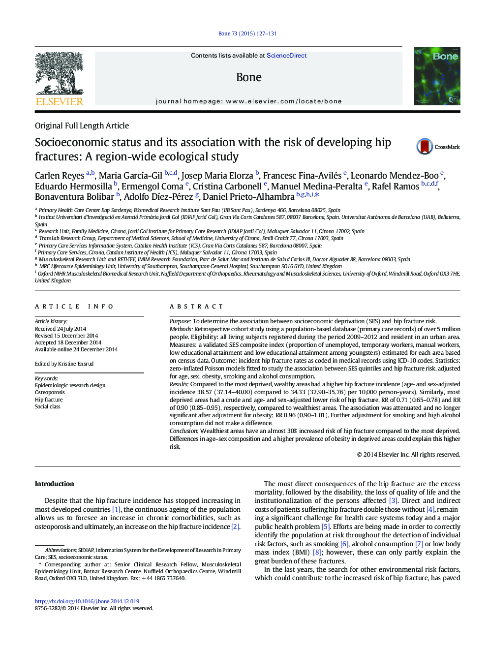 Socioeconomic status and its association with the risk of developing hip fractures: A region-wide ecological study