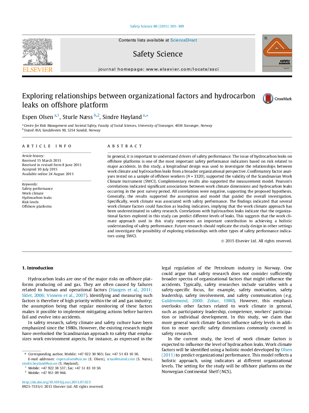 Exploring relationships between organizational factors and hydrocarbon leaks on offshore platform