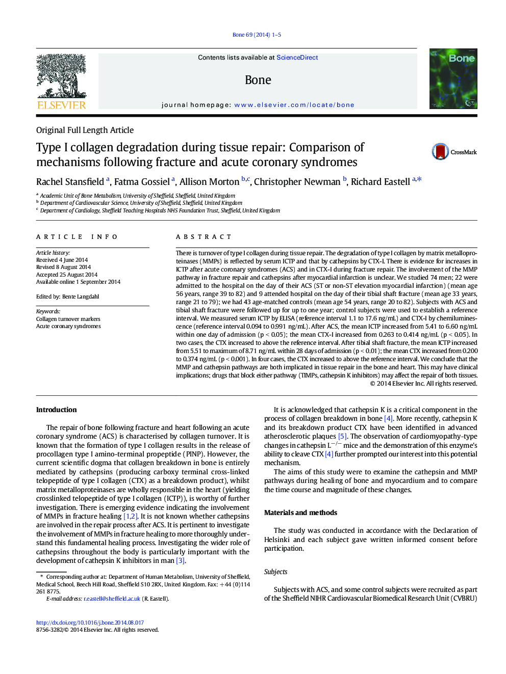 Type I collagen degradation during tissue repair: Comparison of mechanisms following fracture and acute coronary syndromes