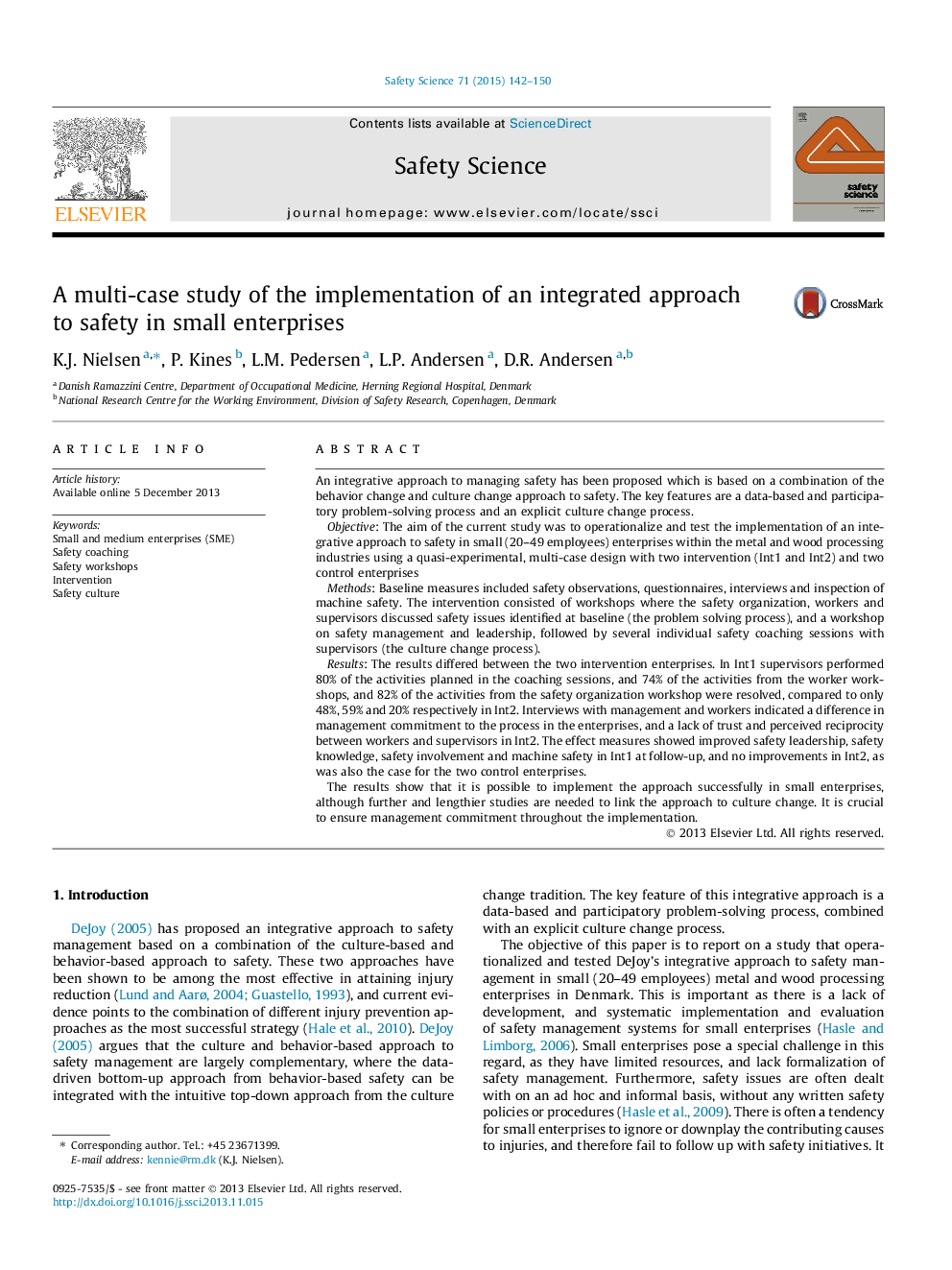 A multi-case study of the implementation of an integrated approach to safety in small enterprises