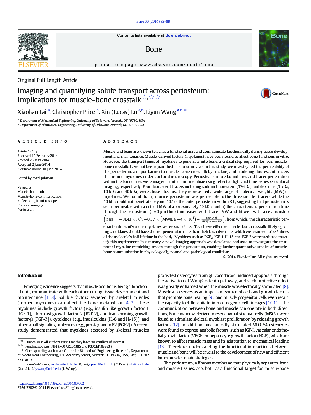 Imaging and quantifying solute transport across periosteum: Implications for muscle-bone crosstalk