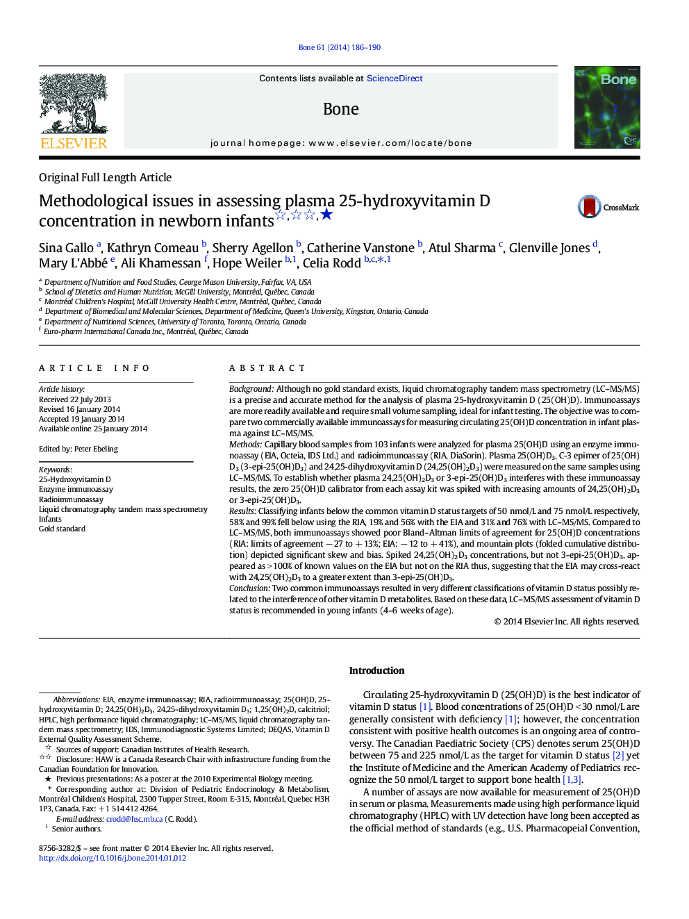 Methodological issues in assessing plasma 25-hydroxyvitamin D concentration in newborn infants