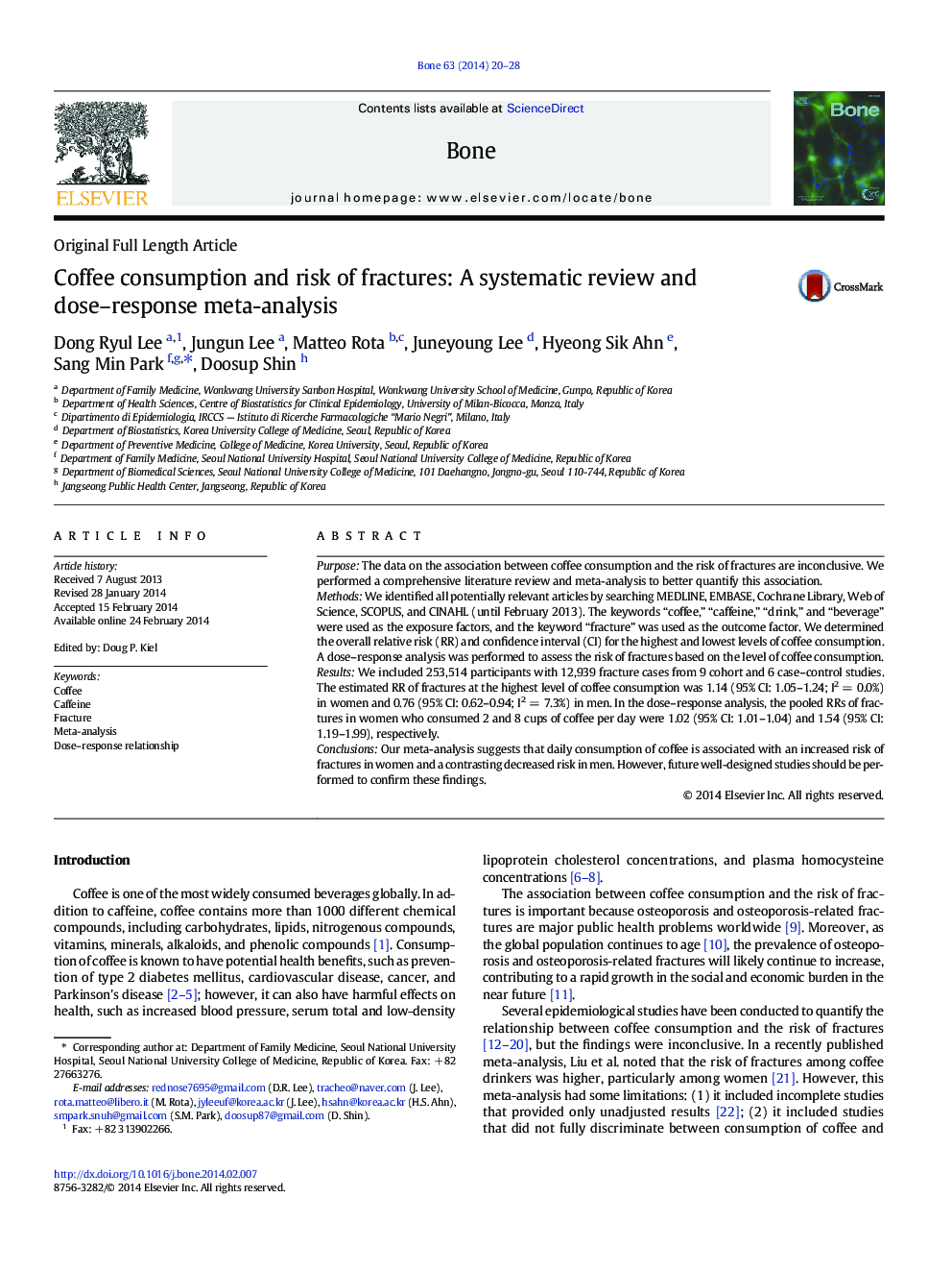 Coffee consumption and risk of fractures: A systematic review and dose-response meta-analysis