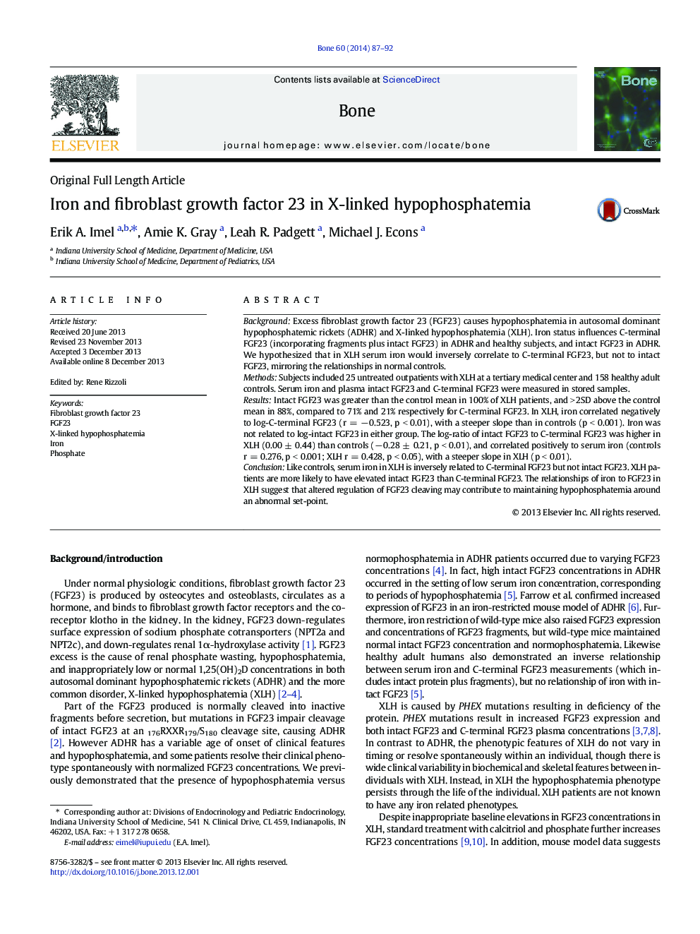 Iron and fibroblast growth factor 23 in X-linked hypophosphatemia