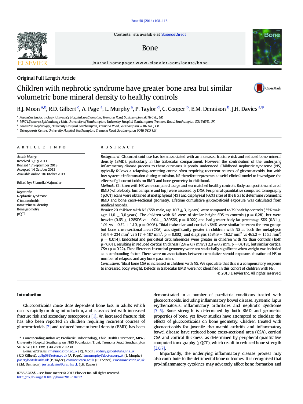 Children with nephrotic syndrome have greater bone area but similar volumetric bone mineral density to healthy controls