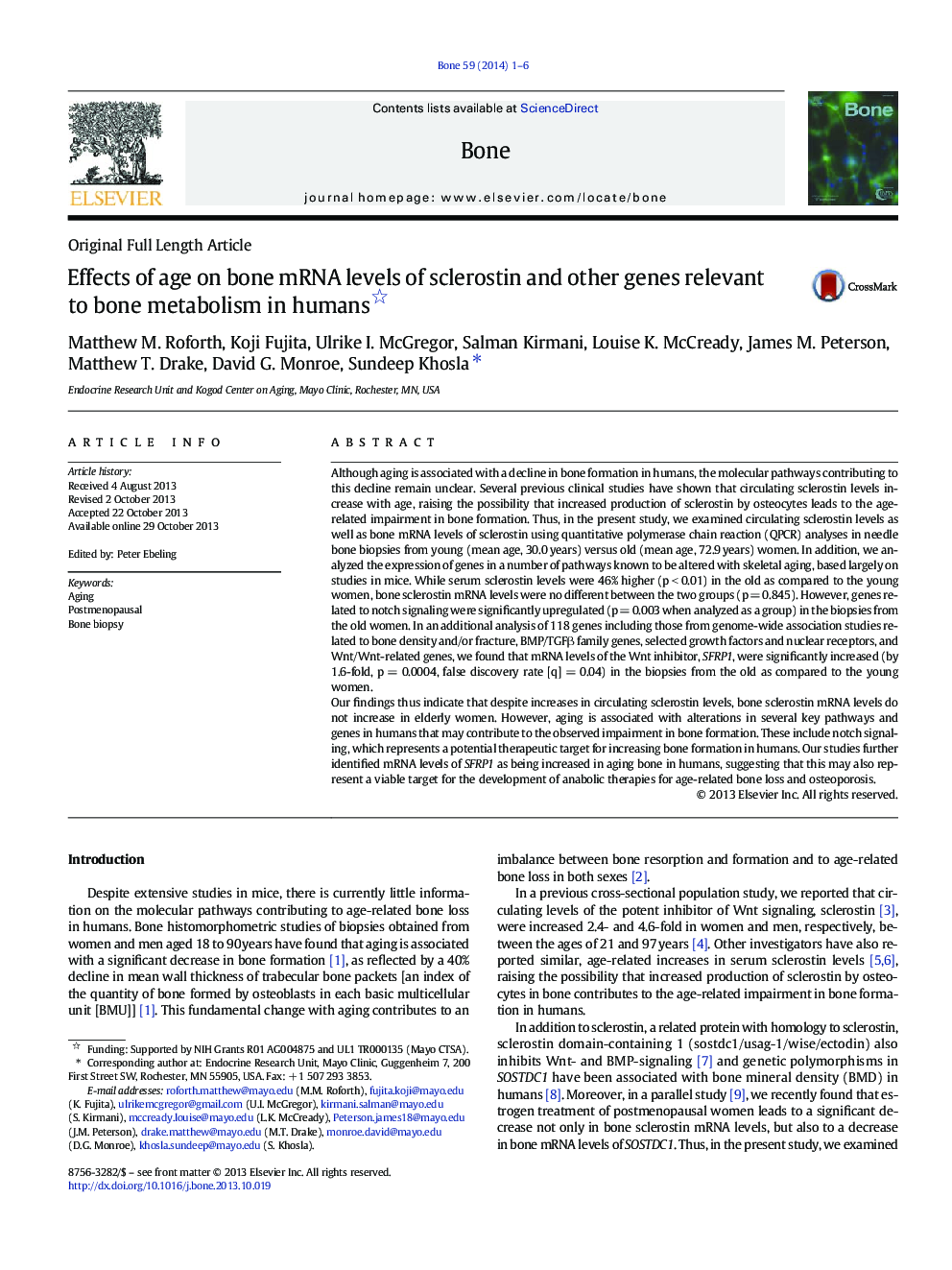 Effects of age on bone mRNA levels of sclerostin and other genes relevant to bone metabolism in humans