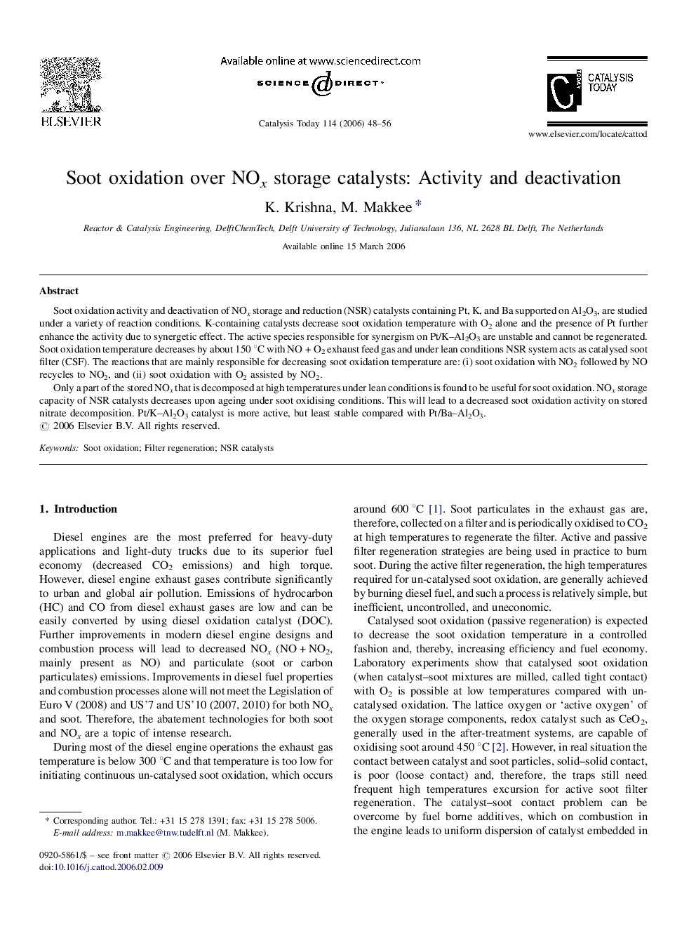 Soot oxidation over NOx storage catalysts: Activity and deactivation