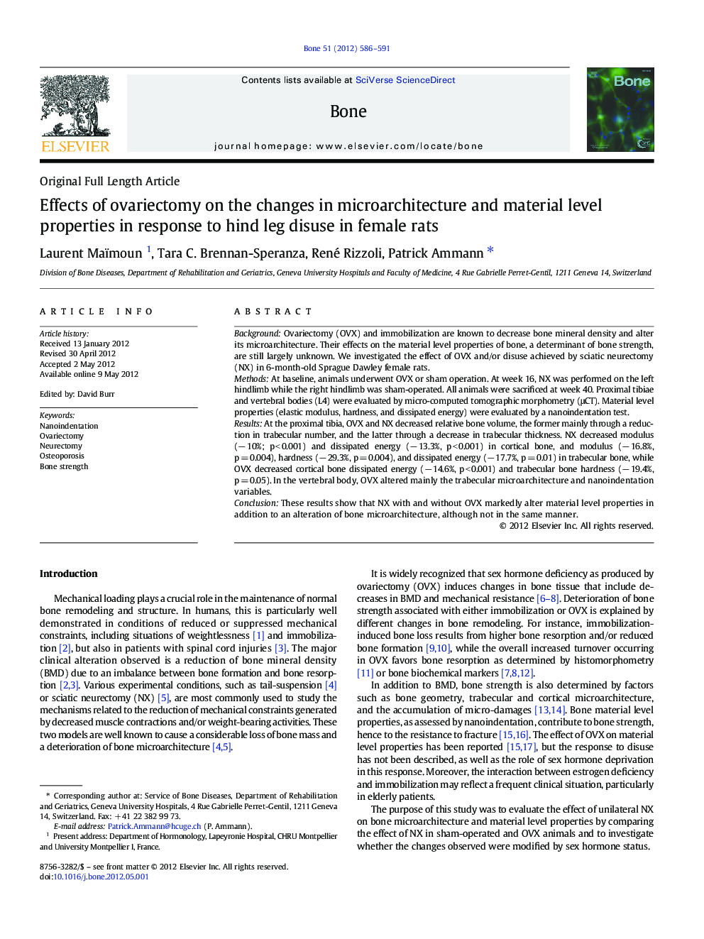 Effects of ovariectomy on the changes in microarchitecture and material level properties in response to hind leg disuse in female rats