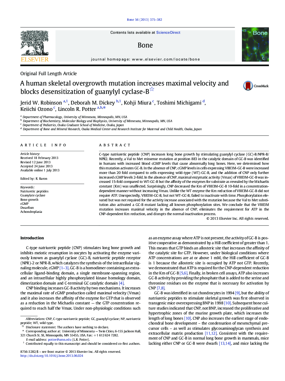 A human skeletal overgrowth mutation increases maximal velocity and blocks desensitization of guanylyl cyclase-B