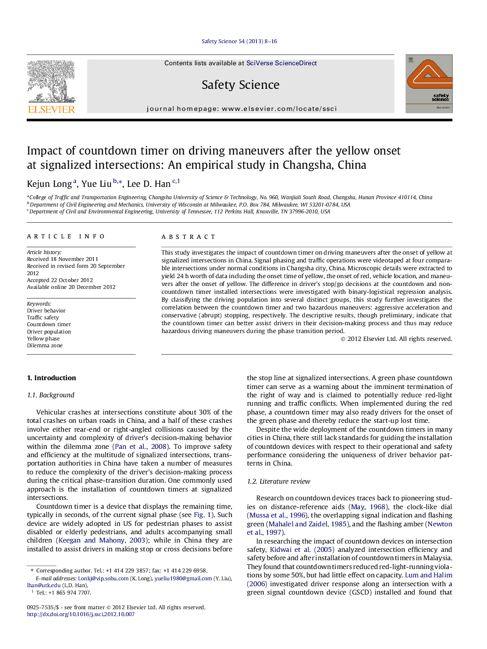 Impact of countdown timer on driving maneuvers after the yellow onset at signalized intersections: An empirical study in Changsha, China