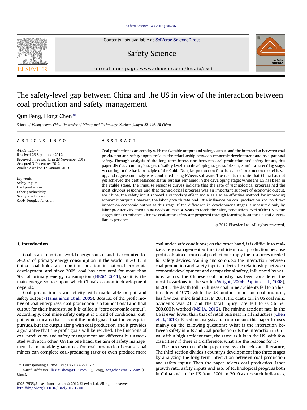 The safety-level gap between China and the US in view of the interaction between coal production and safety management