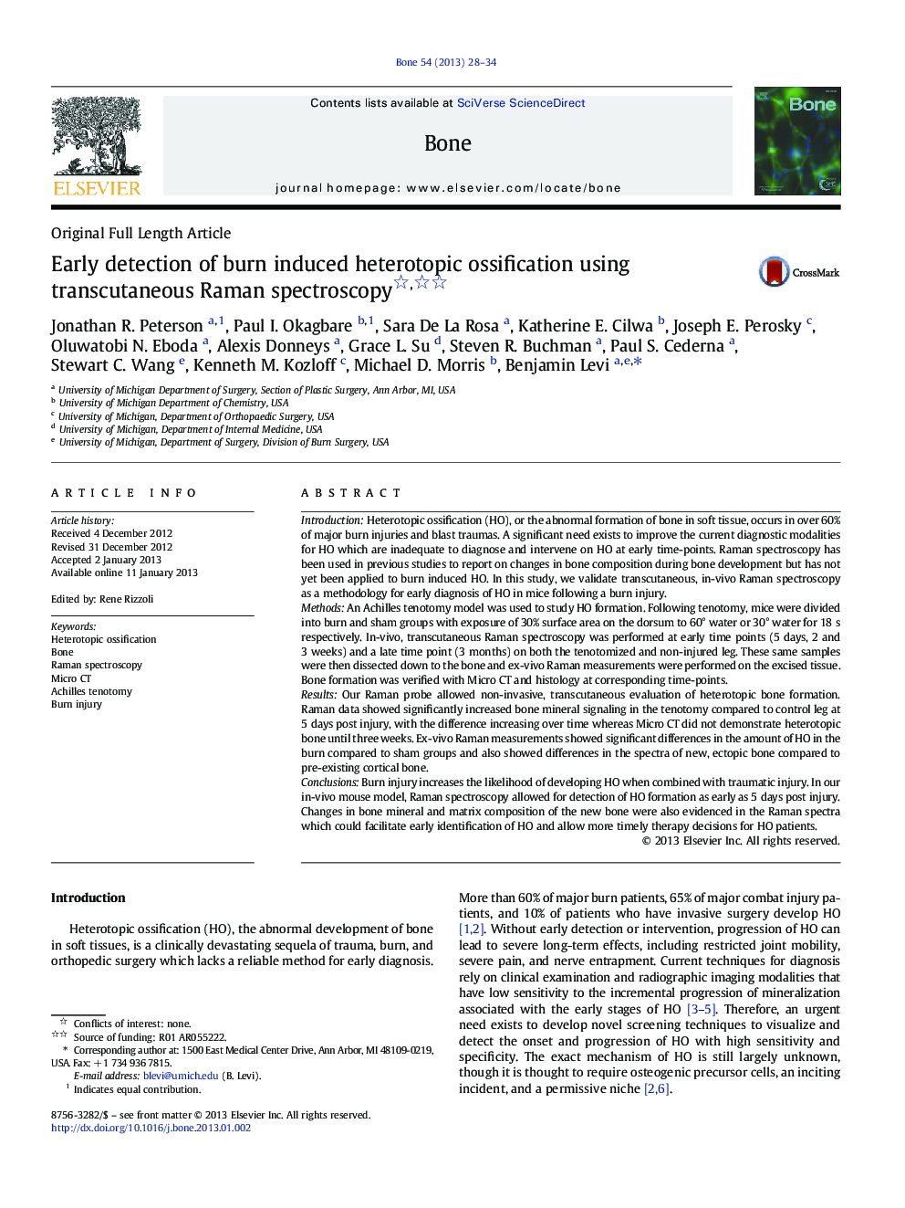 Early detection of burn induced heterotopic ossification using transcutaneous Raman spectroscopy