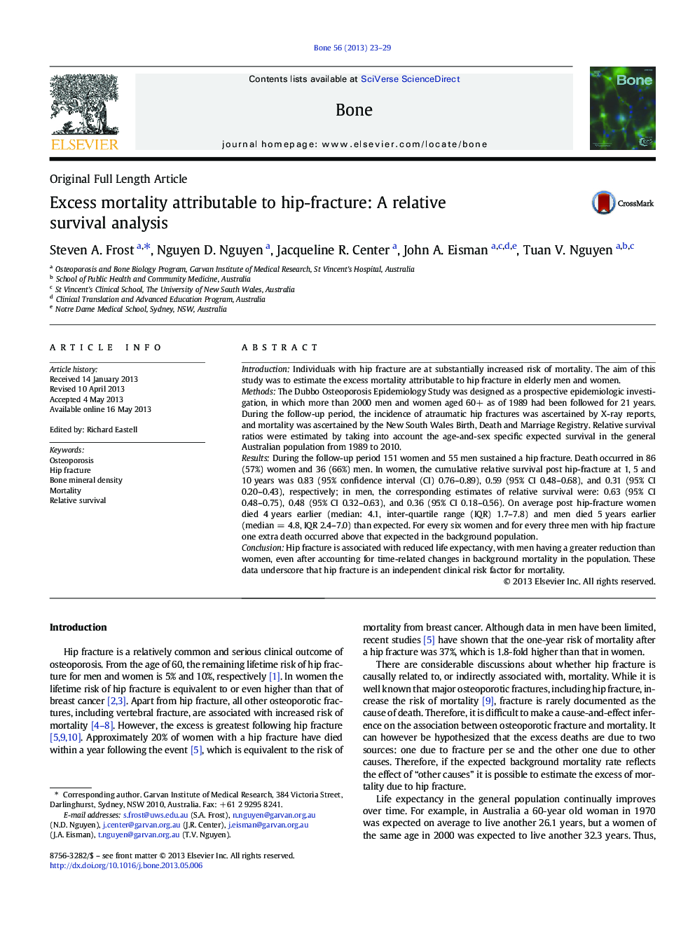 Original Full Length ArticleExcess mortality attributable to hip-fracture: A relative survival analysis