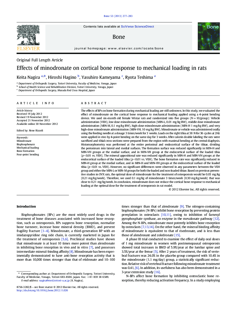 Effects of minodronate on cortical bone response to mechanical loading in rats