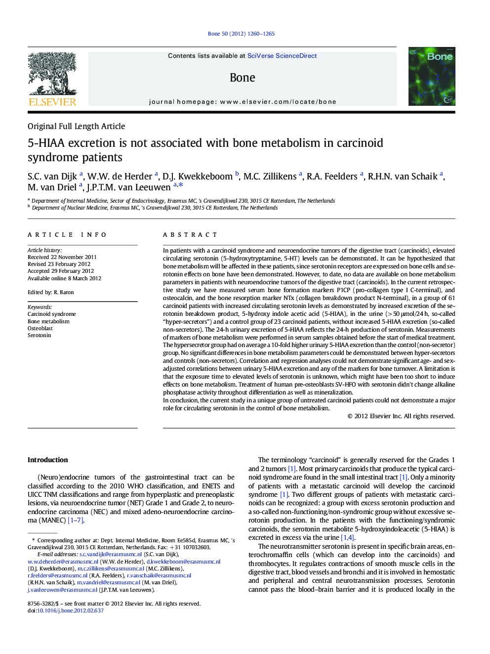 Original Full Length Article5-HIAA excretion is not associated with bone metabolism in carcinoid syndrome patients