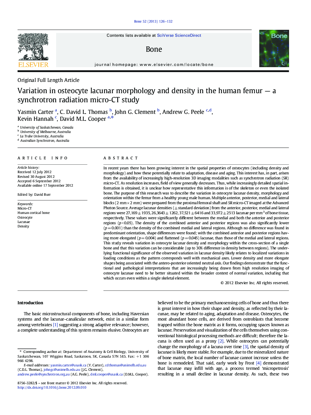 Variation in osteocyte lacunar morphology and density in the human femur - a synchrotron radiation micro-CT study