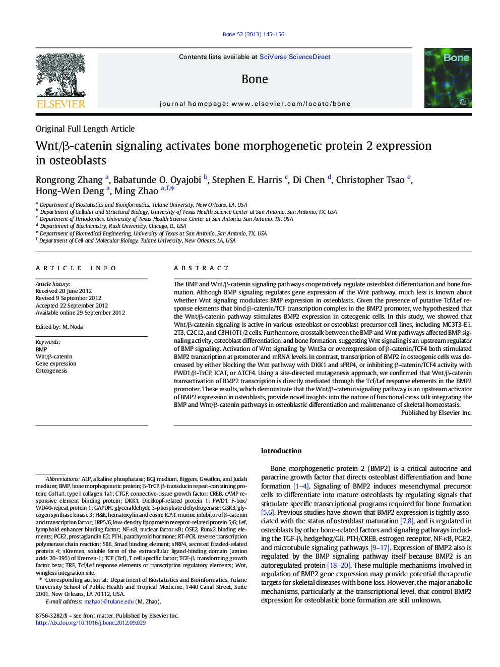 Wnt/Î²-catenin signaling activates bone morphogenetic protein 2 expression in osteoblasts