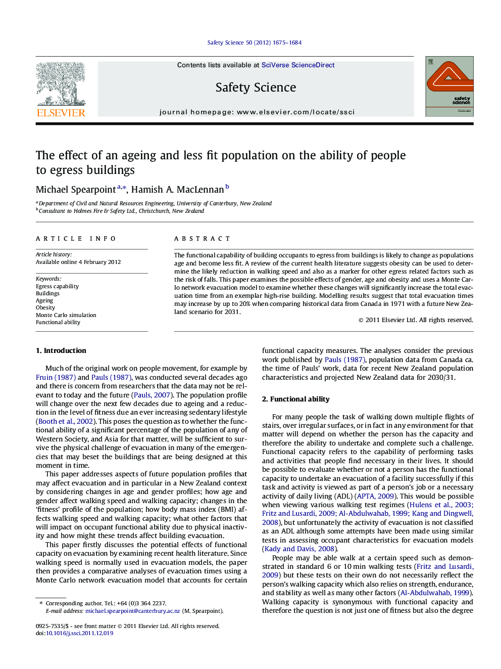 The effect of an ageing and less fit population on the ability of people to egress buildings