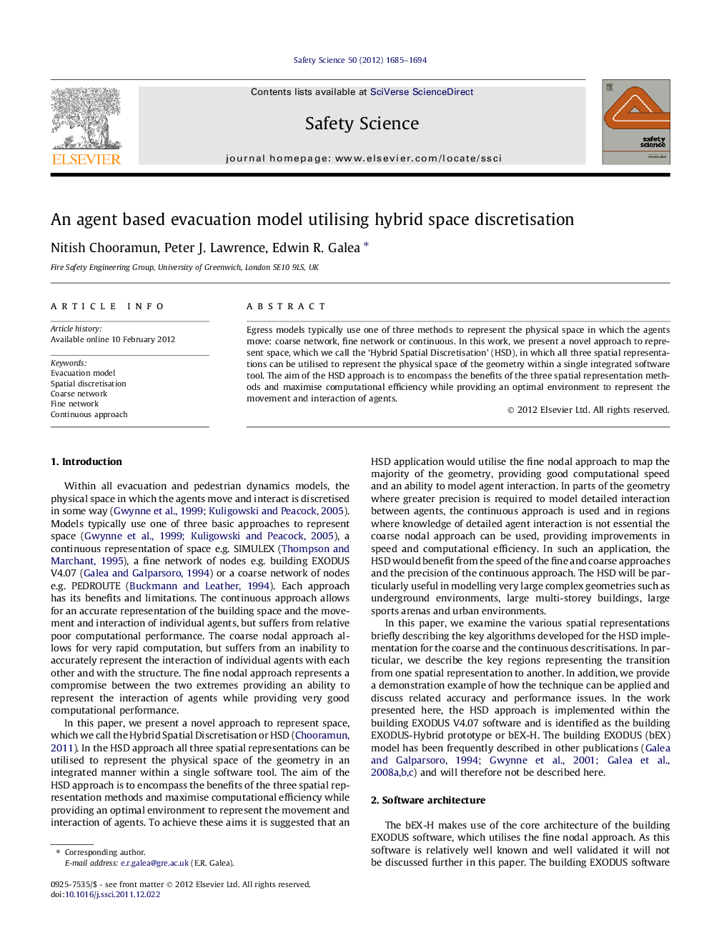 An agent based evacuation model utilising hybrid space discretisation