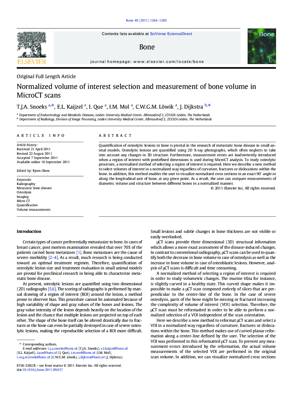 Normalized volume of interest selection and measurement of bone volume in MicroCT scans