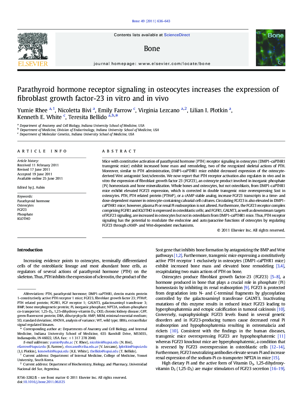 Parathyroid hormone receptor signaling in osteocytes increases the expression of fibroblast growth factor-23 in vitro and in vivo