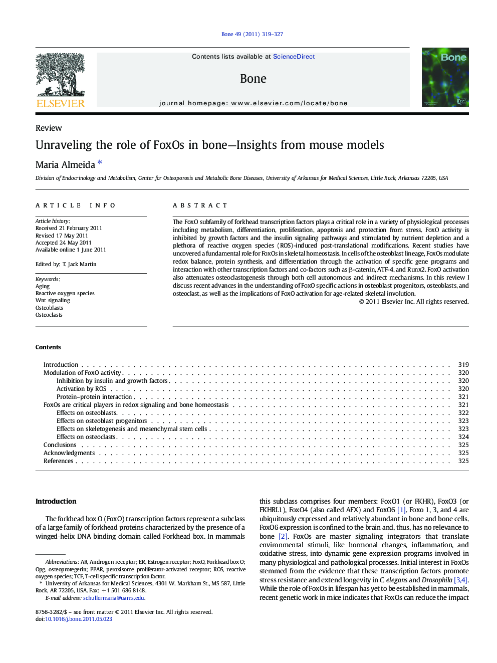 Unraveling the role of FoxOs in bone-Insights from mouse models