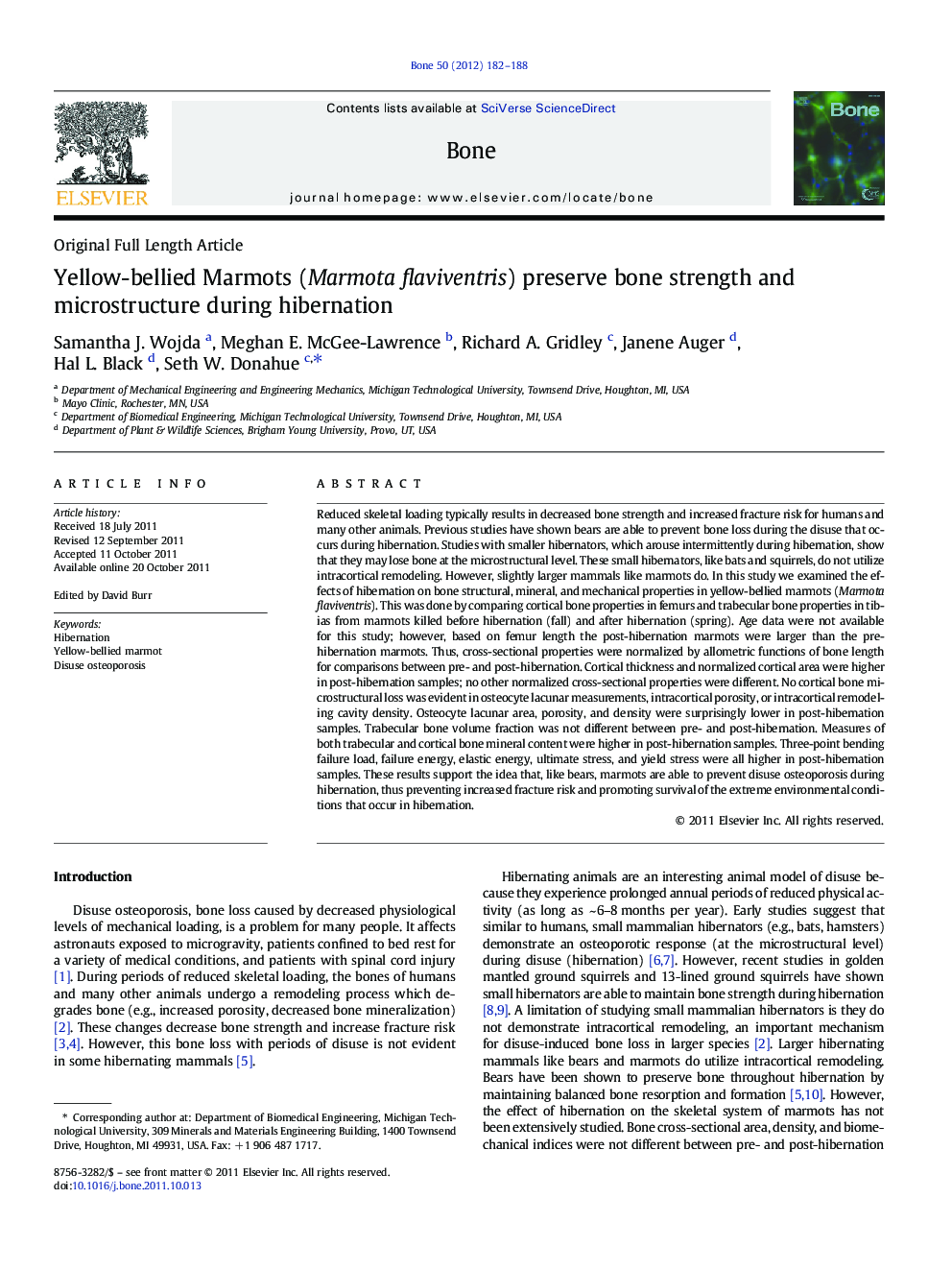 Yellow-bellied Marmots (Marmota flaviventris) preserve bone strength and microstructure during hibernation