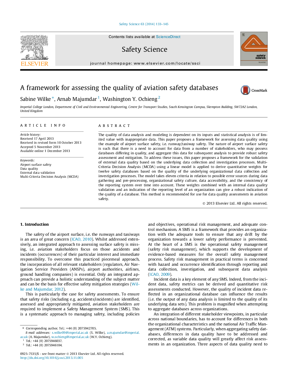 A framework for assessing the quality of aviation safety databases