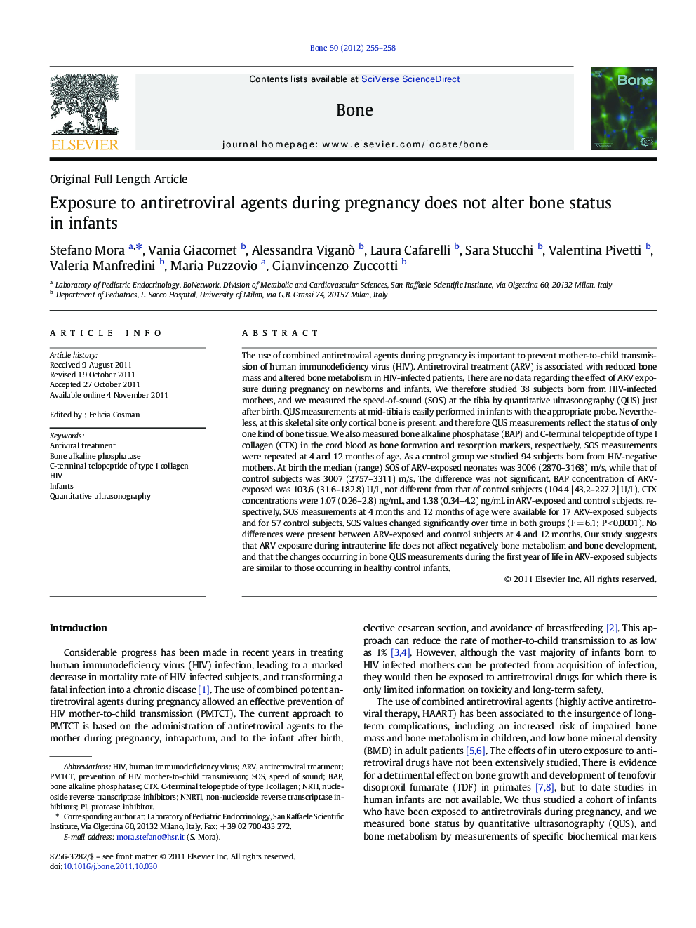 Original Full Length ArticleExposure to antiretroviral agents during pregnancy does not alter bone status in infants