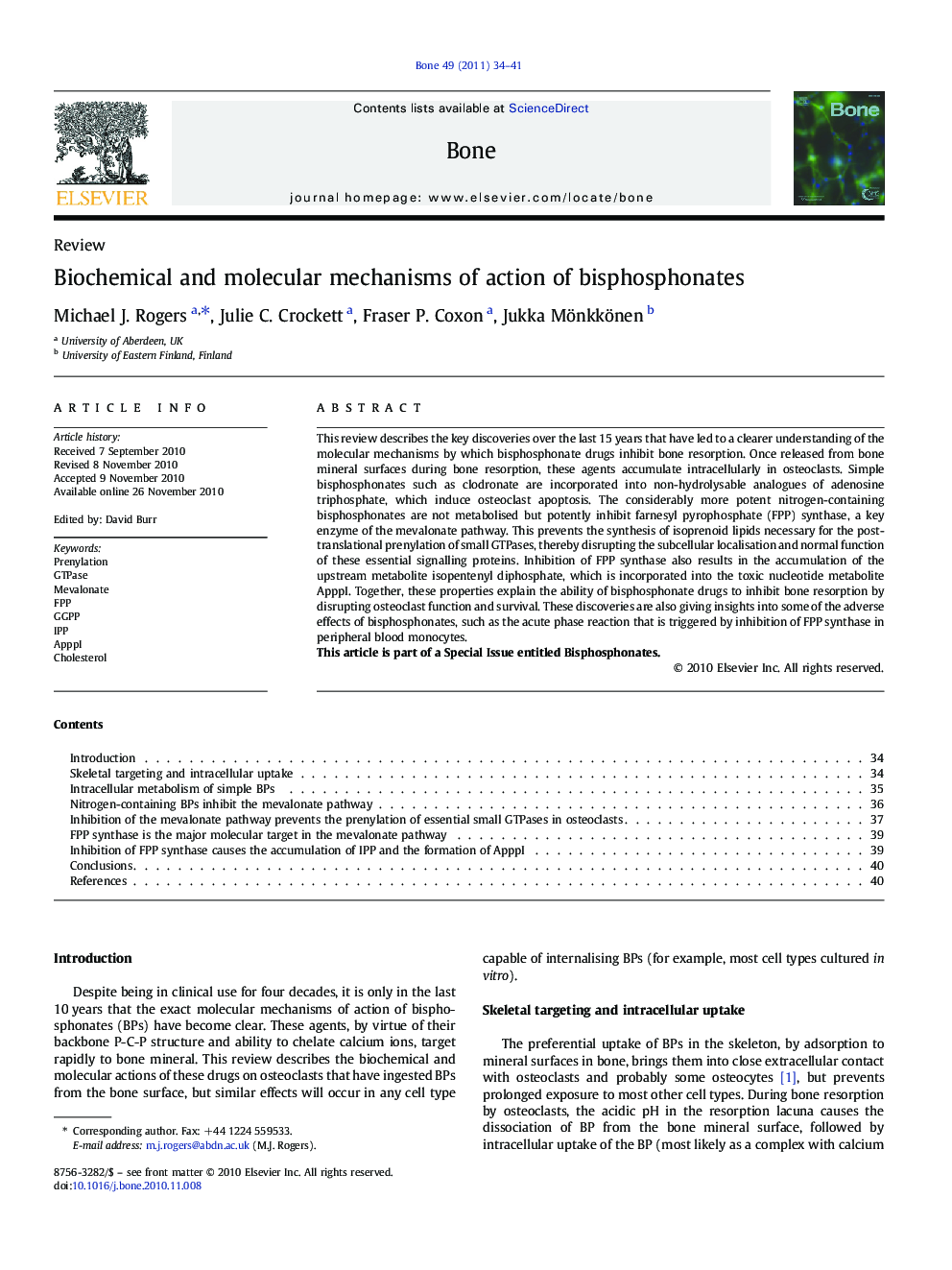 ReviewBiochemical and molecular mechanisms of action of bisphosphonates