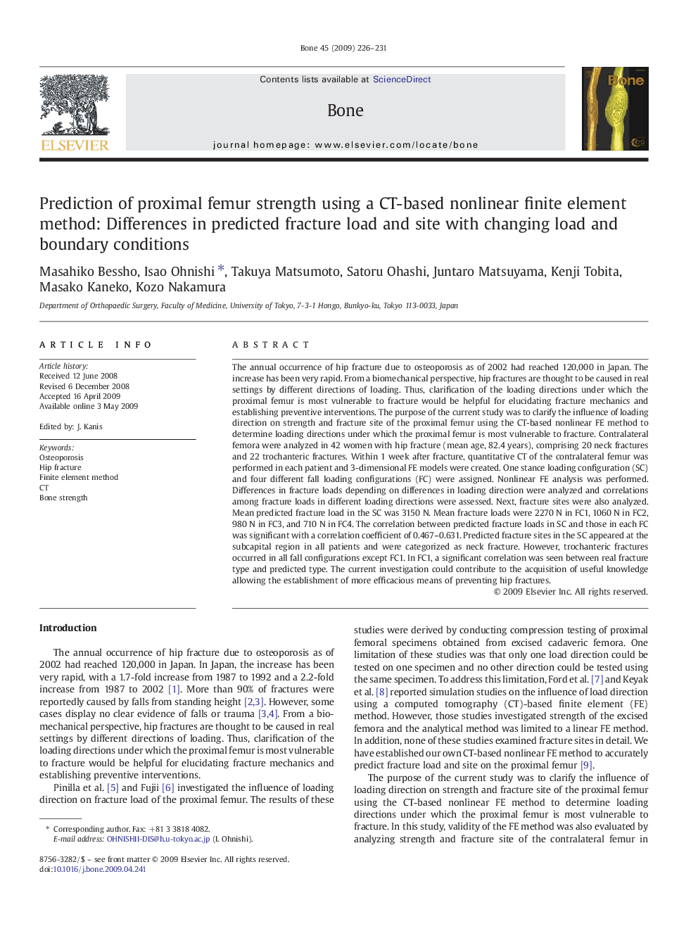 Prediction of proximal femur strength using a CT-based nonlinear finite element method: Differences in predicted fracture load and site with changing load and boundary conditions