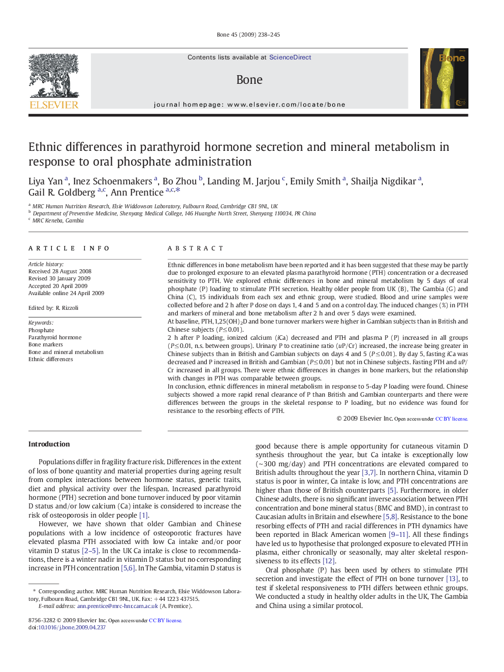 Ethnic differences in parathyroid hormone secretion and mineral metabolism in response to oral phosphate administration