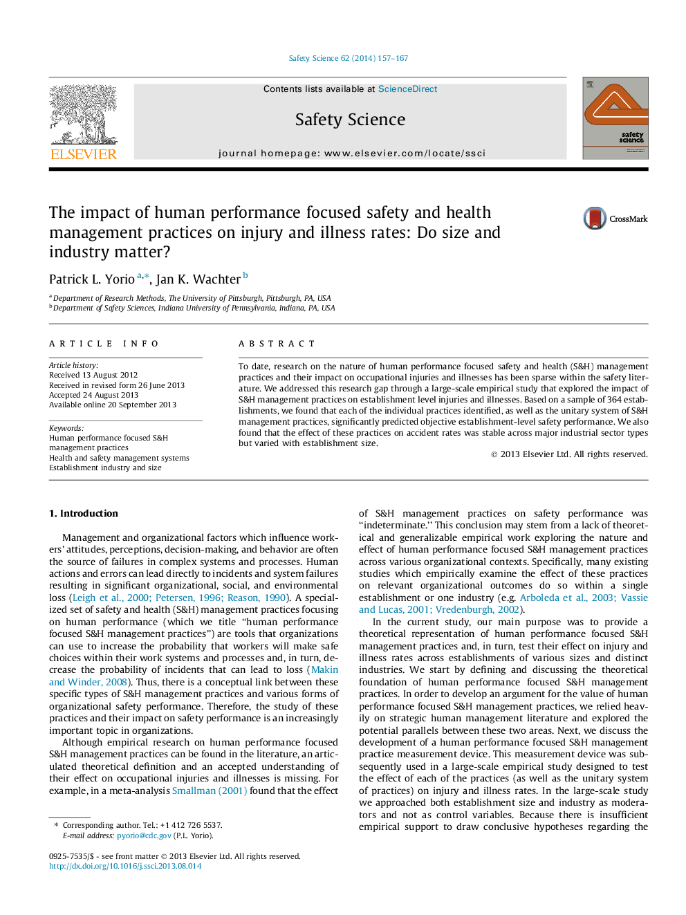 The impact of human performance focused safety and health management practices on injury and illness rates: Do size and industry matter?