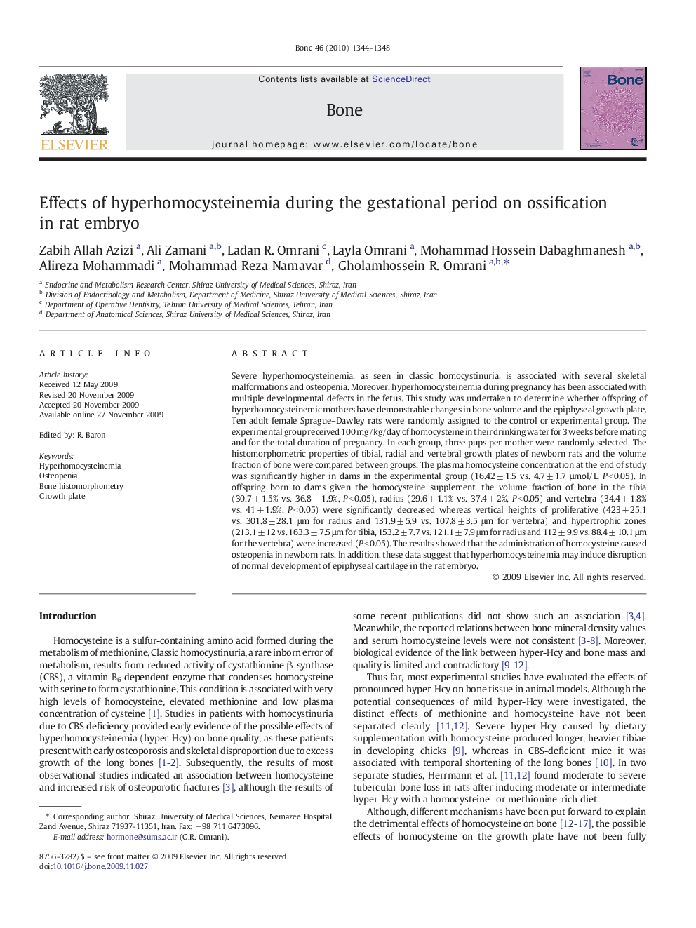 Effects of hyperhomocysteinemia during the gestational period on ossification in rat embryo