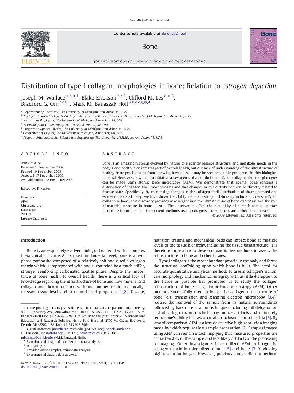 Distribution of type I collagen morphologies in bone: Relation to estrogen depletion