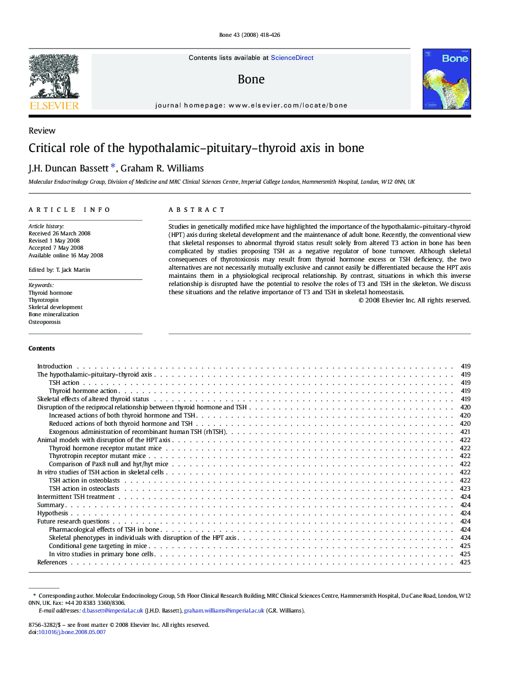 Critical role of the hypothalamic-pituitary-thyroid axis in bone