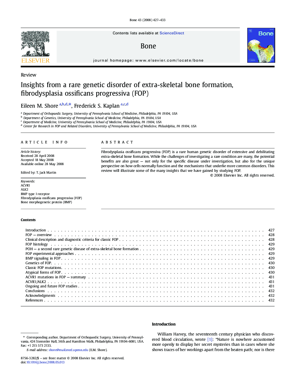 Insights from a rare genetic disorder of extra-skeletal bone formation, fibrodysplasia ossificans progressiva (FOP)