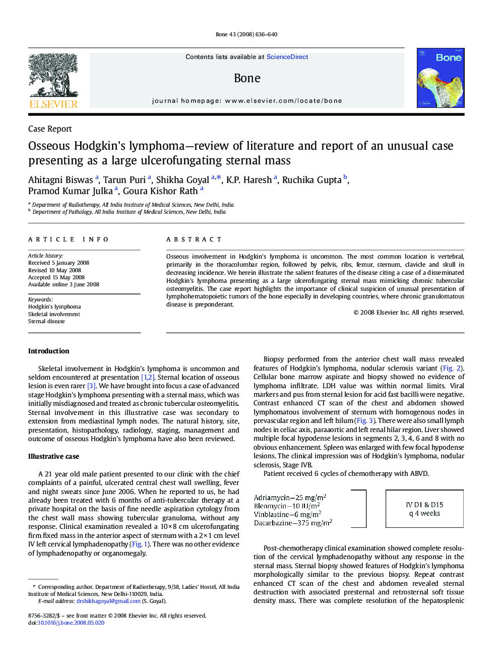 Osseous Hodgkin's lymphoma-review of literature and report of an unusual case presenting as a large ulcerofungating sternal mass